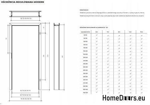 Ościeżnica regulowana drewniana fornir 200-220
