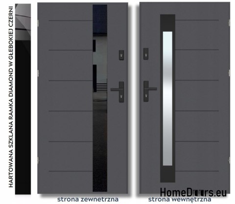 Drzwi zewnętrzne BORNHOLM Z CZARNĄ SZYBĄ GRUBE ciepłe 70mm, OD RĘKI, 90 P