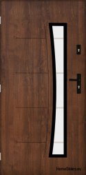 Drzwi zewnętrzne mocne z szybką 55mm POP 02 80 lewe orzech