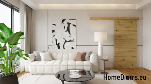 Drzwi przesuwne naścienne ALFA + system przesuwny BRZOZA OJCÓW CIEMNA 95