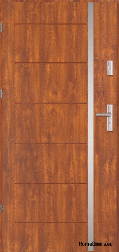 Drzwi zewnętrzne CENTO ramka inox GRUBE ciepłe 70mm OD RĘKI 90 L złoty dąb