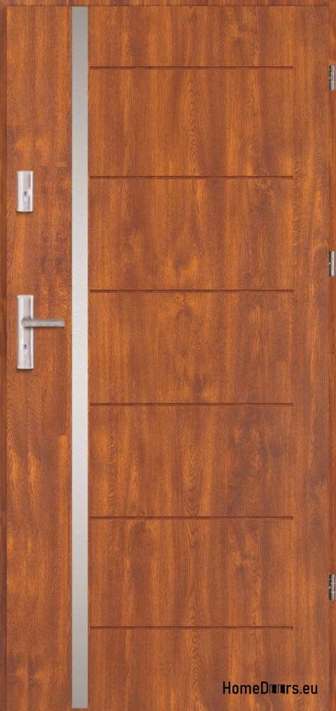 Drzwi zewnętrzne CENTO ramka inox GRUBE ciepłe 70mm OD RĘKI 90 P złoty dąb