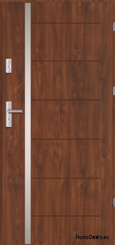 Drzwi zewnętrzne CENTO z ramką inox GRUBE ciepłe 70mm OD RĘKI 90 P orzech