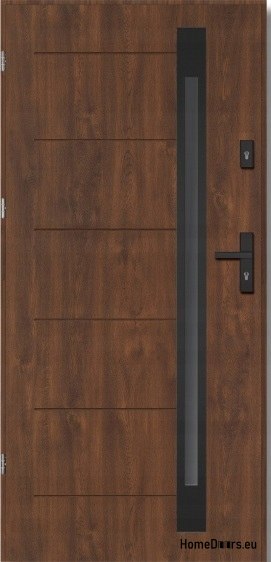 Drzwi zewnętrzne stalowe NARVIK BLACK 56 mm, OD RĘKI, 90 L orzech