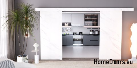 Drzwi przesuwne 120 naścienne ALFA LOFT 02 Marmur Biały 60+system przesuwny