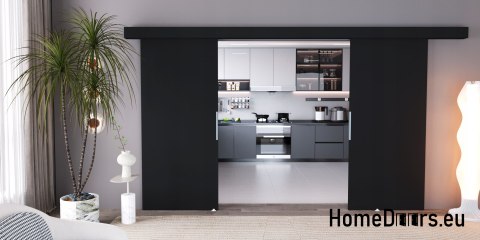 Drzwi przesuwne 130 naścienne ALFA LOFT 02 Czarne 65 + system przesuwny