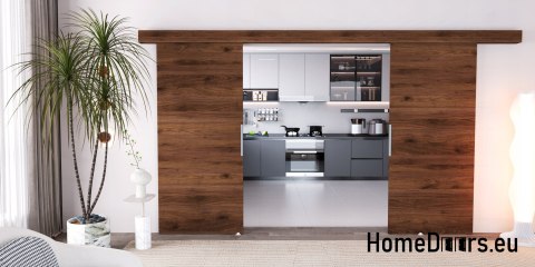 Drzwi przesuwne 148 naścienne ALFA LOFT 02 Orzech 74 + system przesuwny