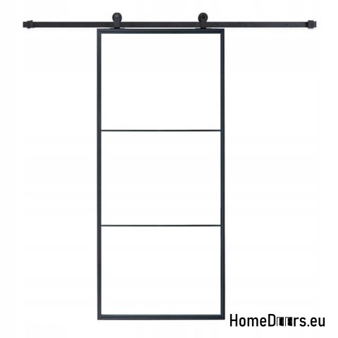 Drzwi przesuwne 90 Loft 3S FROST szklane stal czarne szyba mleczna + system