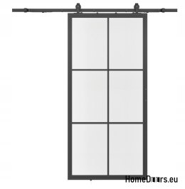 Drzwi przesuwne 90 Loft 6S FROST szklane stal czarne szyba mleczna od ręki