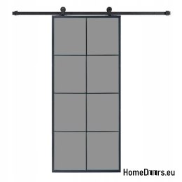 Drzwi przesuwne 90 Loft 8S BLACK szklane stal czarna szyba od ręki + system