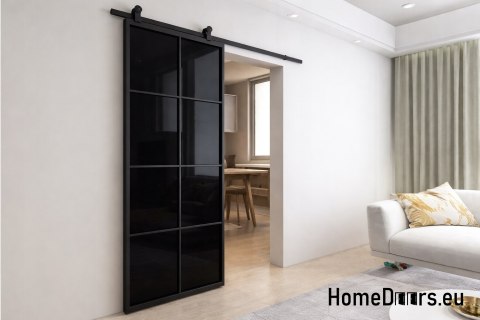 Drzwi przesuwne 90 Loft 8S BLACK szklane stal czarna szyba od ręki + system
