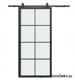 Drzwi przesuwne 90 Loft 8S FROST szklane stal czarne szyba mleczna od ręki