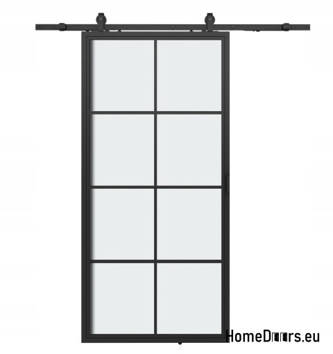Drzwi przesuwne 90 Loft 8S FROST szklane stal czarne szyba mleczna od ręki