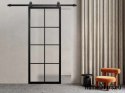 Drzwi przesuwne 90 Loft 8S FROST szklane stal czarne szyba mleczna od ręki