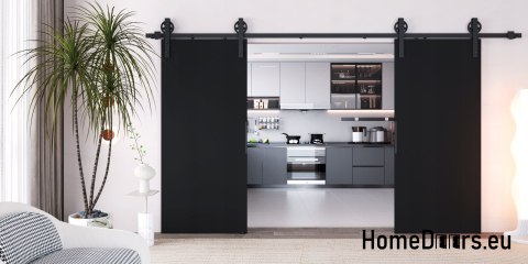 Drzwi przesuwne 130 naścienne ALFA LOFT 04 Czarne 65 + system przesuwny