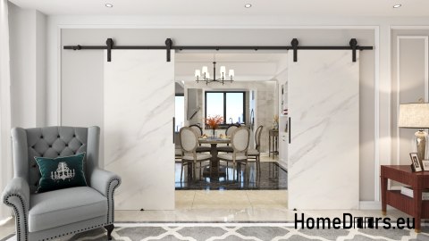 Drzwi przesuwne 120 naścienne ALFA LOFT 01 Marmur Biały 60+system przesuwny