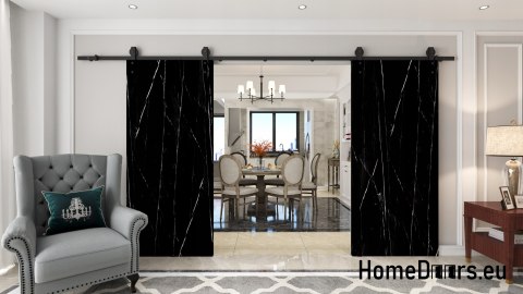 Drzwi przesuwne 140 naścienne ALFA LOFT 01 Marmur Czarny70+system przesuwny