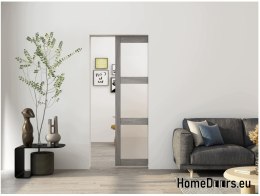 Drzwi Spa przesuwne szare drewno chowane w ścianę kieszeniowe szyba 90 kpl