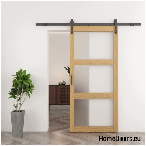 Drzwi wewnętrzne przesuwne Miami 3,5 cm grube 90 Loft dąb kpl z systemem