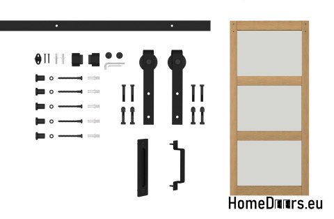 Drzwi wewnętrzne przesuwne Miami 3,5 cm grube 90 Loft dąb kpl z systemem